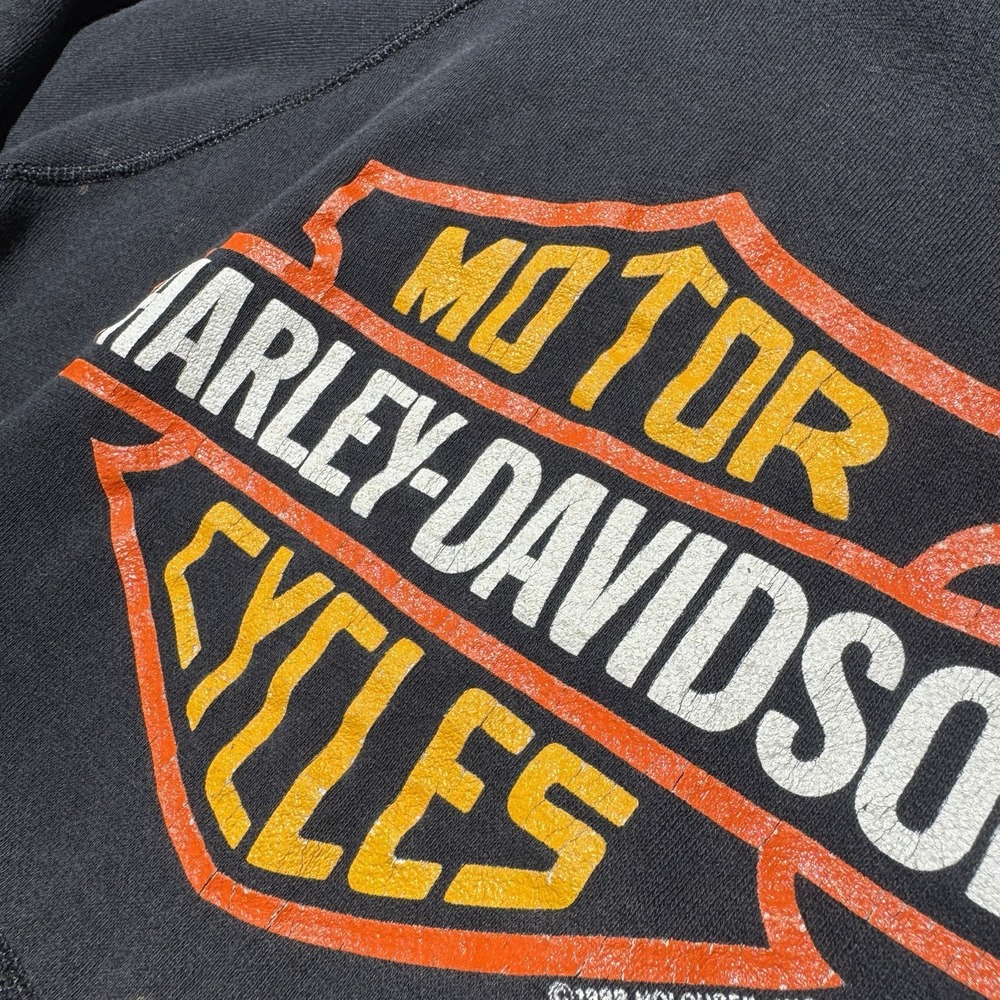Vintage 80s Harley Davidson Hoodie Sweatshirt Medium Black Detroit Distressed - Picture 9 of 12